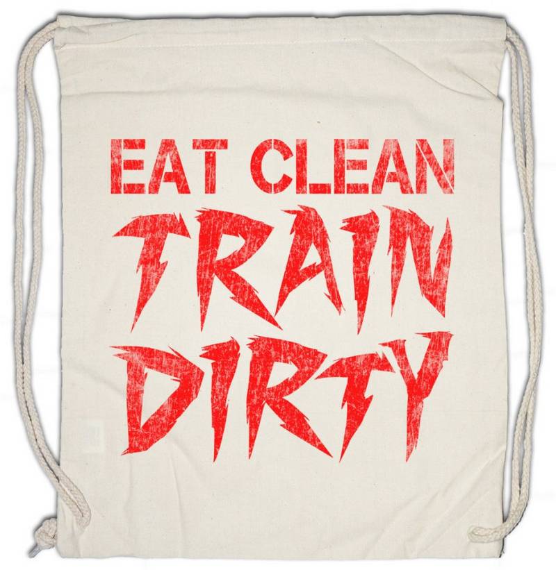 Urban Backwoods Turnbeutel Eat Clean Train Dirty Turnbeutel Fitness Body Studio Training Building (1-tlg), Curls Hard No Pain von Urban Backwoods