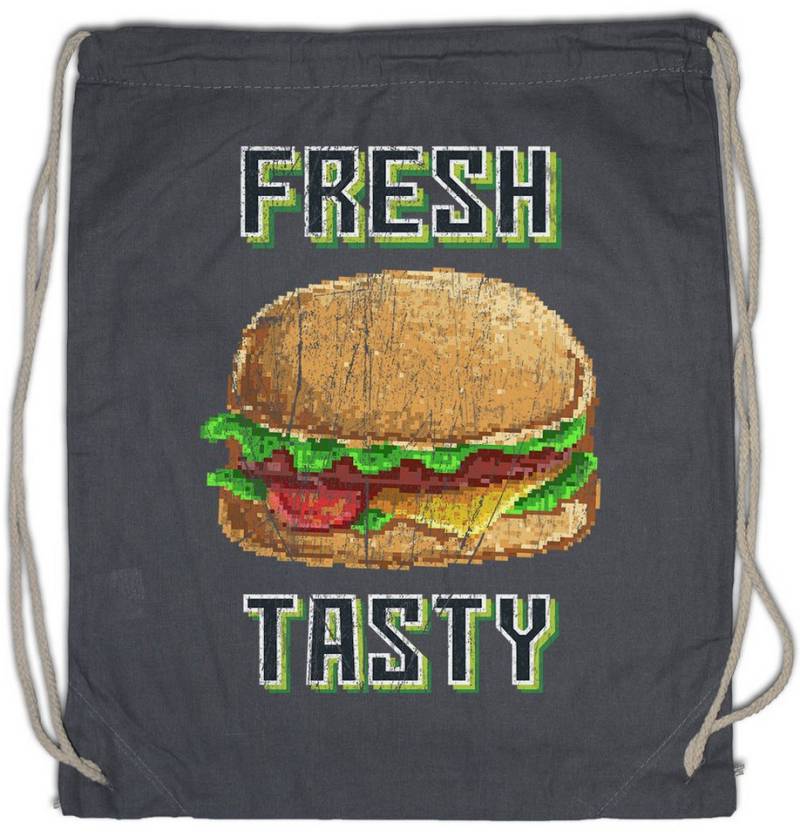 Urban Backwoods Turnbeutel Fresh Tasty Turnbeutel Hamburger Burger Fun heeseburger Fast Food (1-tlg), Gamer Gaming Games Pixel von Urban Backwoods