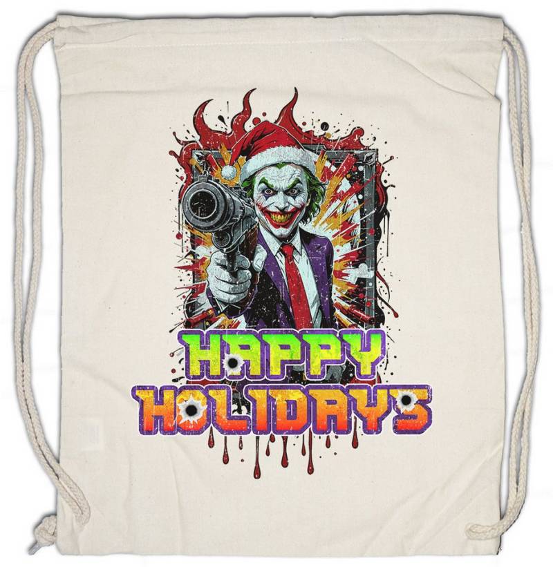 Urban Backwoods Turnbeutel Happy Holidays Joker Gun Turnbeutel Merry Santa X-Mas Claus Christmas (1-tlg), Batman Weihnachten Gotham Weihnachtsmann von Urban Backwoods
