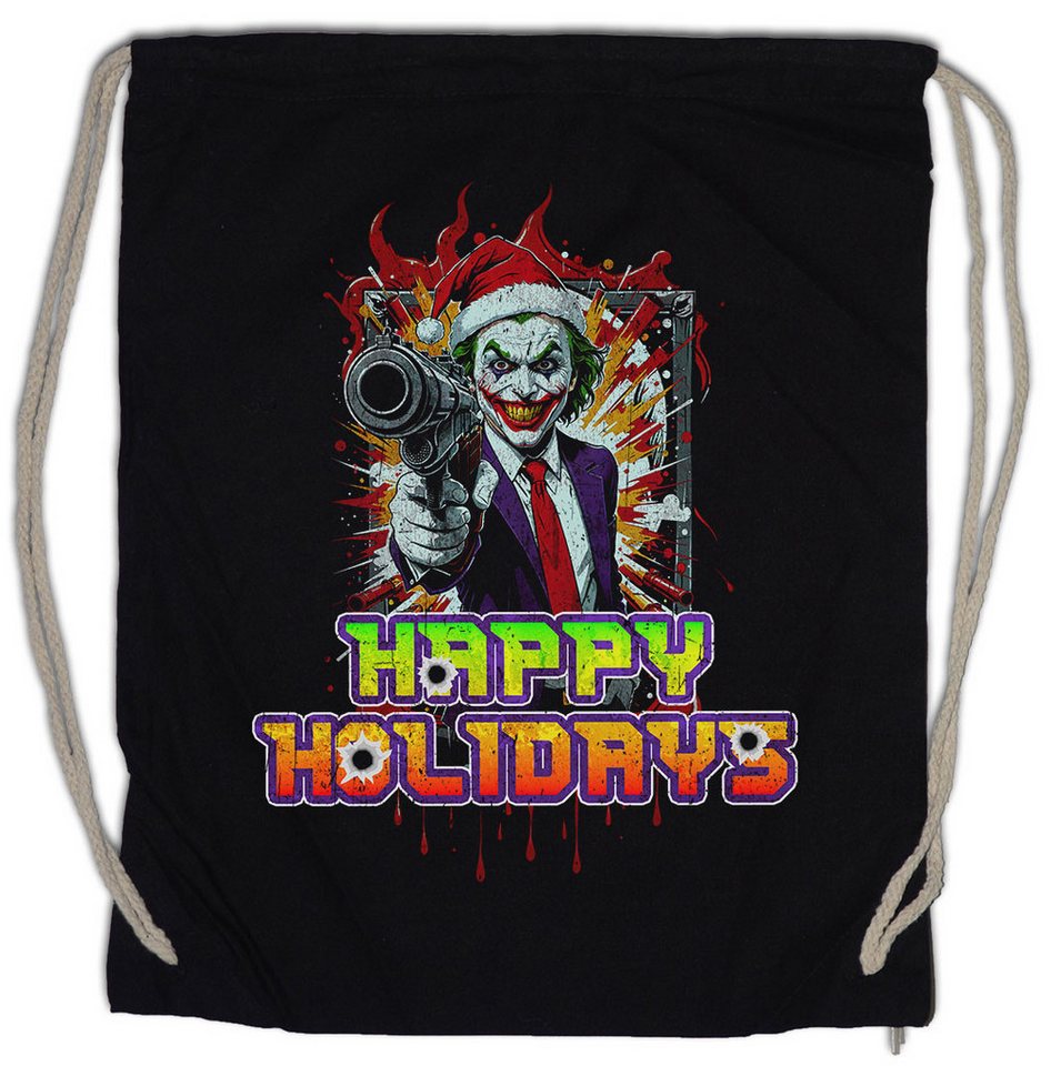Urban Backwoods Turnbeutel Happy Holidays Joker Gun Turnbeutel Merry Santa X-Mas Claus Christmas (1-tlg), Batman Weihnachten Gotham Weihnachtsmann von Urban Backwoods