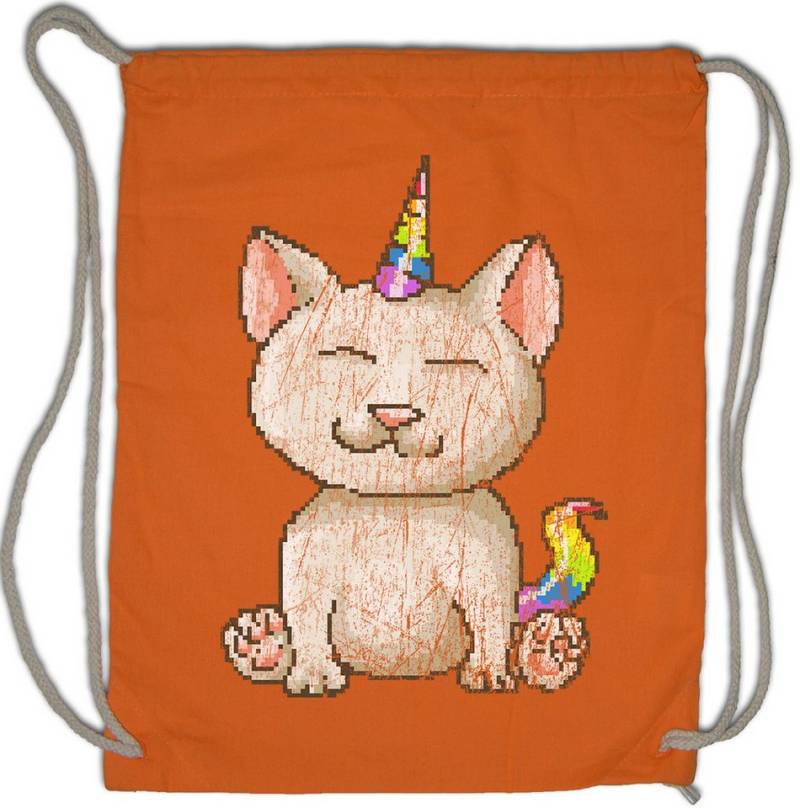 Urban Backwoods Turnbeutel Pixel Cat Unicorn Turnbeutel Cat Einhorn Unicorn Katze Gatto Rainbow (1-tlg), Gay Regenbogen Gamer Gaming von Urban Backwoods