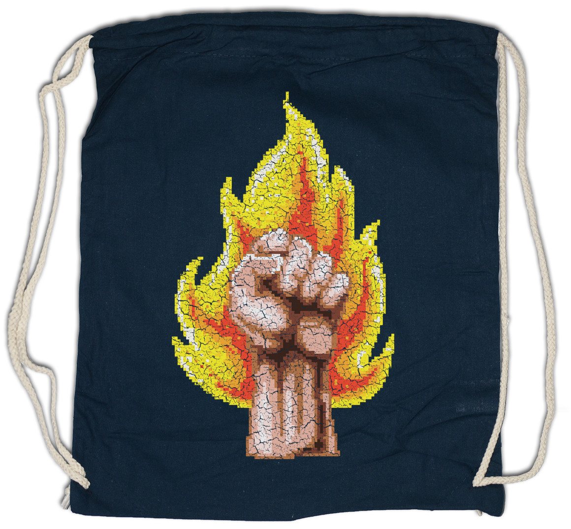 Urban Backwoods Turnbeutel Pixel Fire Fist Turnbeutel Gamer Gaming Game Beat Em Up Retro Arcade 8 (1-tlg), 16 Bit Geek Nerd von Urban Backwoods