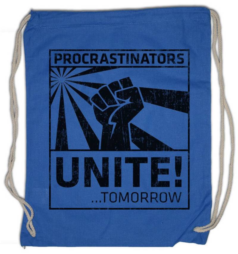 Urban Backwoods Turnbeutel Procrastinators Unite Turnbeutel Geek Nerd Raised Fist Rebellion (1-tlg), Demonstration Zauderer Entscheidungs Legastheniker von Urban Backwoods