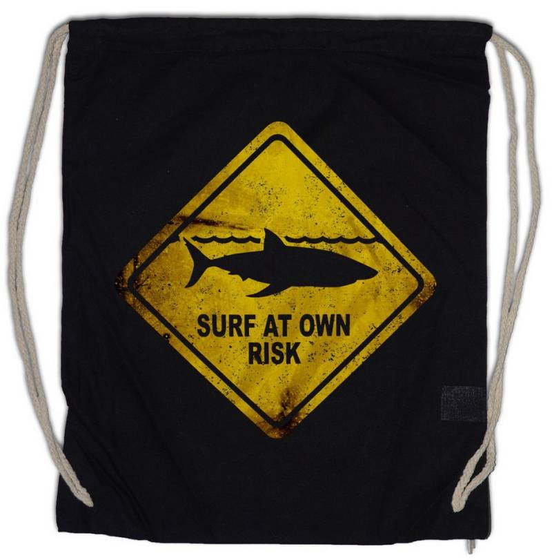 Urban Backwoods Turnbeutel Shark Warning Sign Turnbeutel Weißer Hai Surfer Surfing Diver Taucher (1-tlg), Jaws Warnung Warnschild White von Urban Backwoods