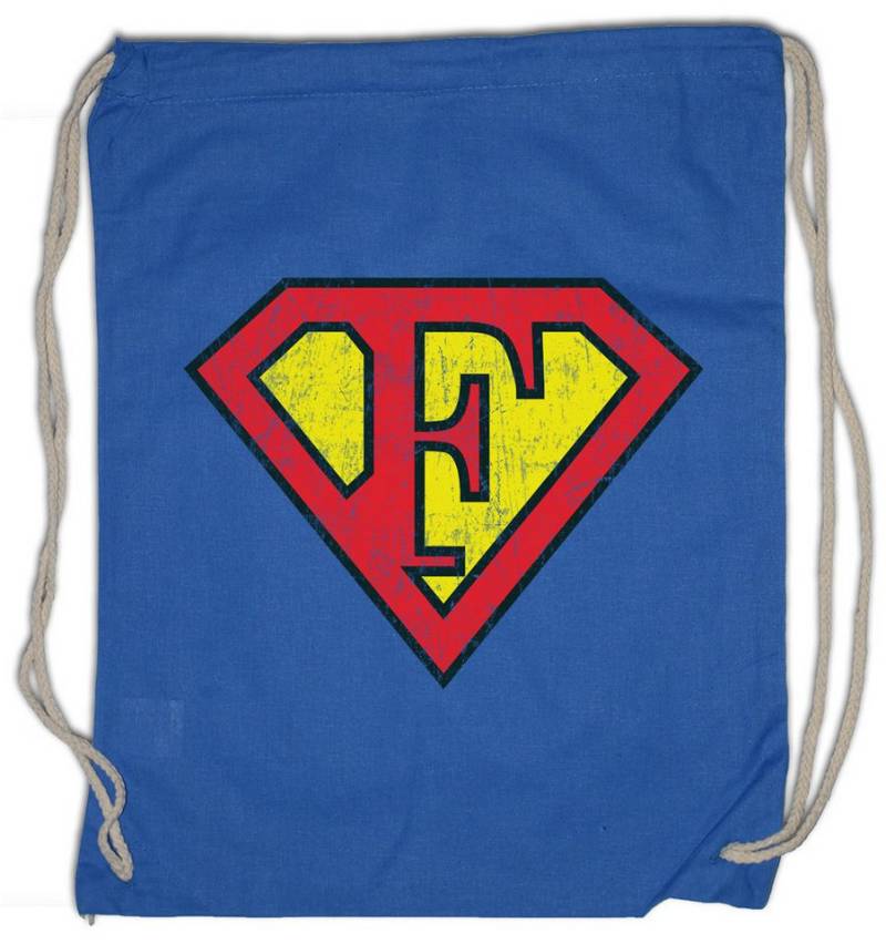 Urban Backwoods Turnbeutel Super F Turnbeutel Buchstabe Initialen Vorname Nachname Man Fasching (1-tlg), Karneval Kostüm Costume Superheld von Urban Backwoods