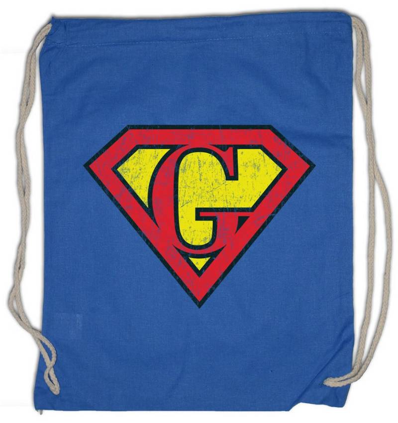 Urban Backwoods Turnbeutel Super G Turnbeutel Buchstabe Initialen Vorname Nachname Man Fasching (1-tlg), Karneval Kostüm Costume Superheld von Urban Backwoods