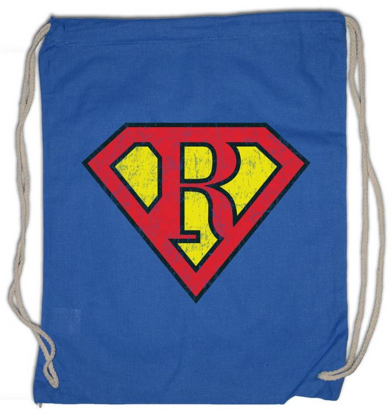 Urban Backwoods Turnbeutel Super R Turnbeutel Buchstabe Initialen Vorname Nachname Man Fasching (1-tlg), Karneval Kostüm Costume Superheld von Urban Backwoods