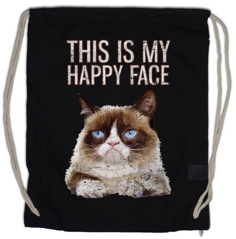 Urban Backwoods Turnbeutel This Is My Happy Face Turnbeutel Grumpy Katze Gesicht Cat Smile (1-tlg), Rockabella Girl Kitten Kitty von Urban Backwoods