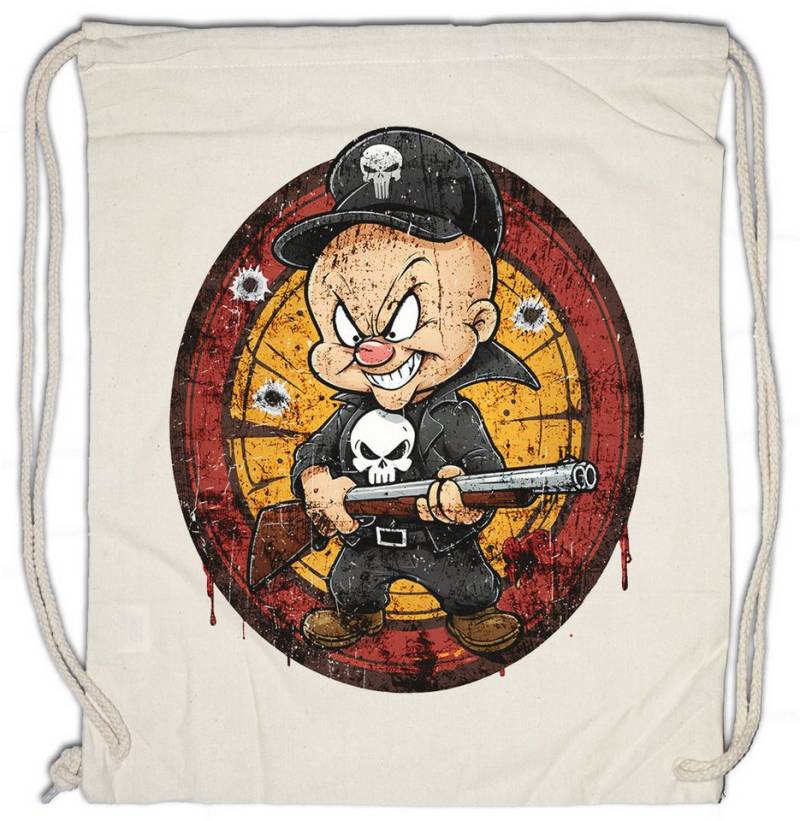 Urban Backwoods Turnbeutel Vigilante Fud Turnbeutel Skull Logo Toon Cartoon Comic Elmer Punisher (1-tlg), Symbol Zeichen Bunny Pig von Urban Backwoods