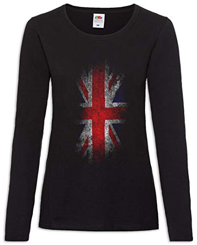 Urban Backwoods Vintage UK Union Jack Flag Damen Langarm T-Shirt Schwarz Größe M von Urban Backwoods