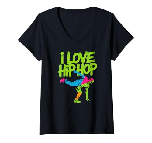 Damen Ich Liebe Hip Hop Breakdance Vibrant Style T-Shirt mit V-Ausschnitt von Urban Beats Street Style Hip Hop Culture