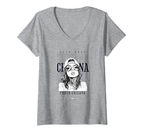 Damen Chola Hispanic Latino Chicano Cholo Mexikaner, Chicana T-Shirt mit V-Ausschnitt von Urban Chola Latino Chicana Kleidung. Mädchen Chola