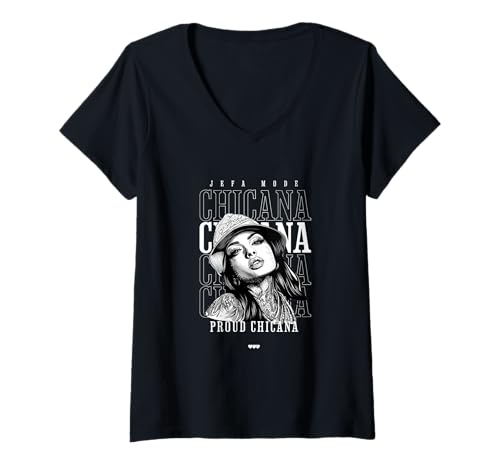 Damen Chola Hispanic Latino Chicano Cholo Mexikaner, Chicana T-Shirt mit V-Ausschnitt von Urban Chola Latino Chicana Kleidung. Mädchen Chola