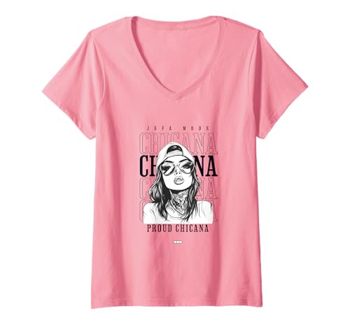 Damen Chola Hispanic Latino Chicano Cholo Mexikaner, Chicana T-Shirt mit V-Ausschnitt von Urban Chola Latino Chicana Kleidung. Mädchen Chola