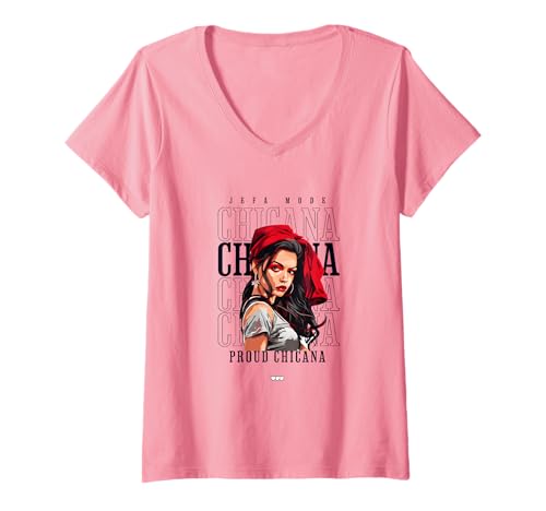 Damen Chola Hispanic Latino Chicano Cholo Mexikaner, Chicana T-Shirt mit V-Ausschnitt von Urban Chola Latino Chicana Kleidung. Mädchen Chola
