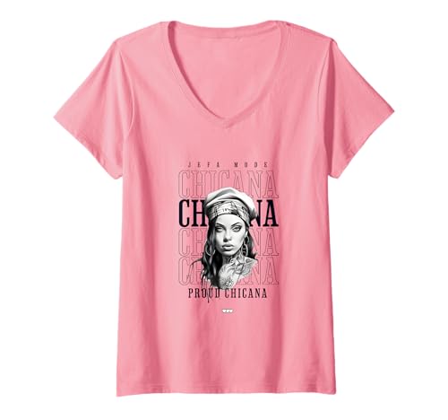 Damen Chola Hispanic Latino Chicano Cholo Mexikaner, Chicana T-Shirt mit V-Ausschnitt von Urban Chola Latino Chicana Kleidung. Mädchen Chola