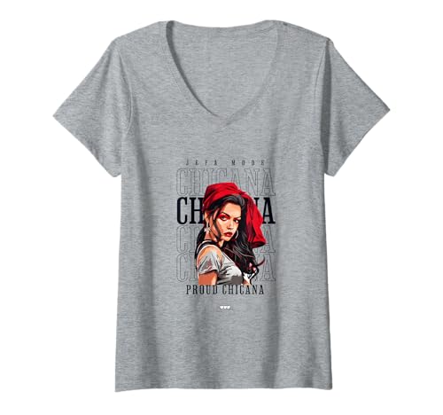 Damen Chola Hispanic Latino Chicano Cholo Mexikaner, Chicana T-Shirt mit V-Ausschnitt von Urban Chola Latino Chicana Kleidung. Mädchen Chola