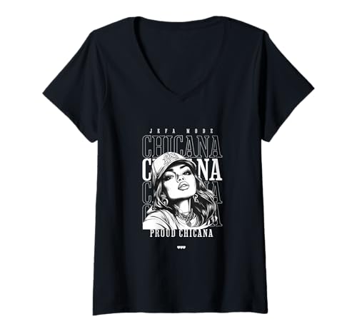 Damen Chola Hispanic Latino Chicano Cholo Mexikaner, Chicana T-Shirt mit V-Ausschnitt von Urban Chola Latino Chicana Kleidung. Mädchen Chola