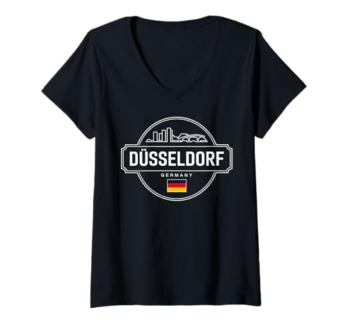 Damen Düsseldorf Deutschland Stadtreise Urban Skyline T-Shirt mit V-Ausschnitt von Urban City Explorer Düsseldorf Germany