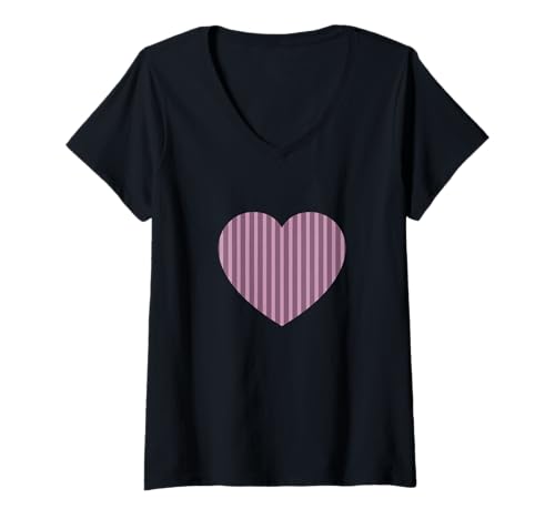 Damen Lila und Mauve Streifen Vertikale Linien Muster Minimalistisch T-Shirt mit V-Ausschnitt von Urban Classic Trends