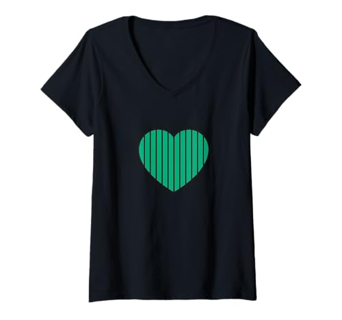 Damen Niedlich grün schwarz gestreift minimale vertikale Linien Halloween T-Shirt mit V-Ausschnitt von Urban Classic Trends