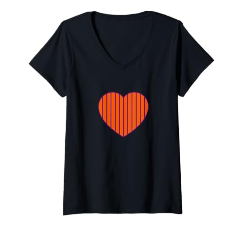 Damen Niedlich orange lila gestreift minimale vertikale Linien Halloween T-Shirt mit V-Ausschnitt von Urban Classic Trends