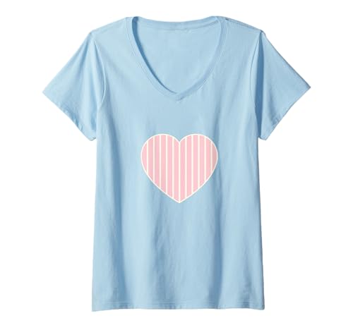 Damen Niedliche rosa gelb gestreifte ästhetische minimalistische vertikale Linien T-Shirt mit V-Ausschnitt von Urban Classic Trends