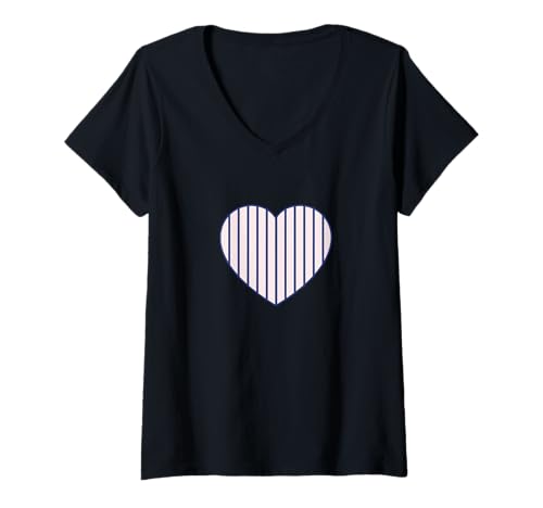Damen Niedliche rosa und blau gestreifte ästhetische minimalistische vertikale Linien T-Shirt mit V-Ausschnitt von Urban Classic Trends