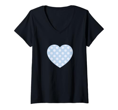 Damen Niedliches Babyblau und Weiß gepunktetes ästhetisches Muster Minimal T-Shirt mit V-Ausschnitt von Urban Classic Trends