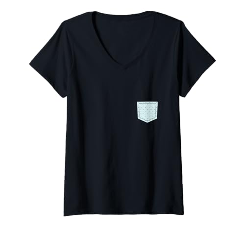 Damen Niedliches hellblaues gepunktetes minimalistisches ästhetisches Design T-Shirt mit V-Ausschnitt von Urban Classic Trends