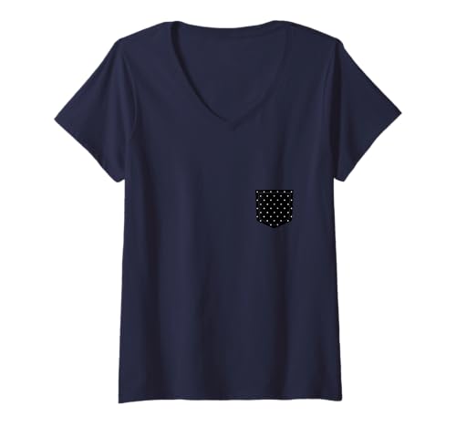 Damen Niedliches schwarz-weißes gepunktetes minimalistisches ästhetisches Design T-Shirt mit V-Ausschnitt von Urban Classic Trends