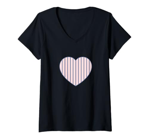 Damen Pastellrosa blau gestreift ästhetische minimalistische vertikale Linien T-Shirt mit V-Ausschnitt von Urban Classic Trends