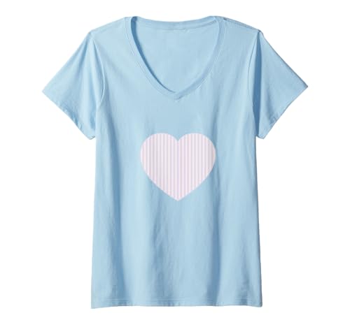 Damen Pastellrosa und lila Streifen, ästhetisch, minimale vertikale Linie T-Shirt mit V-Ausschnitt von Urban Classic Trends