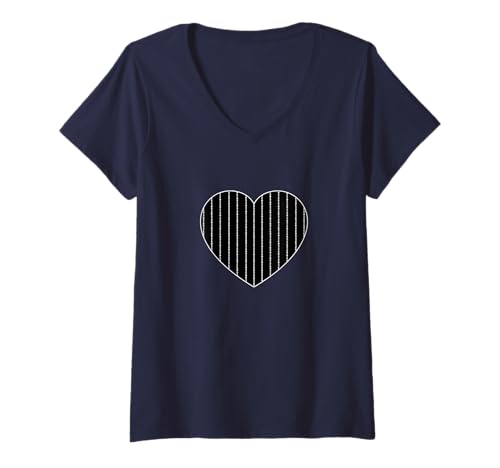 Damen Weiße und Schwarze Punktstreifen, ästhetisch, minimale vertikale Linie T-Shirt mit V-Ausschnitt von Urban Classic Trends
