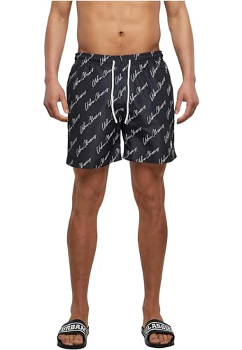 Urban Classics Herren Badehose Pattern Swim Shorts, Herren Badeshorts mit Muster, erhältlich in vielen Farbvarianten, Blackscriptlogo, M von Urban Classics