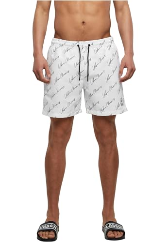 Pattern Swim Shorts whitescriptlogo XXL von Urban Classics