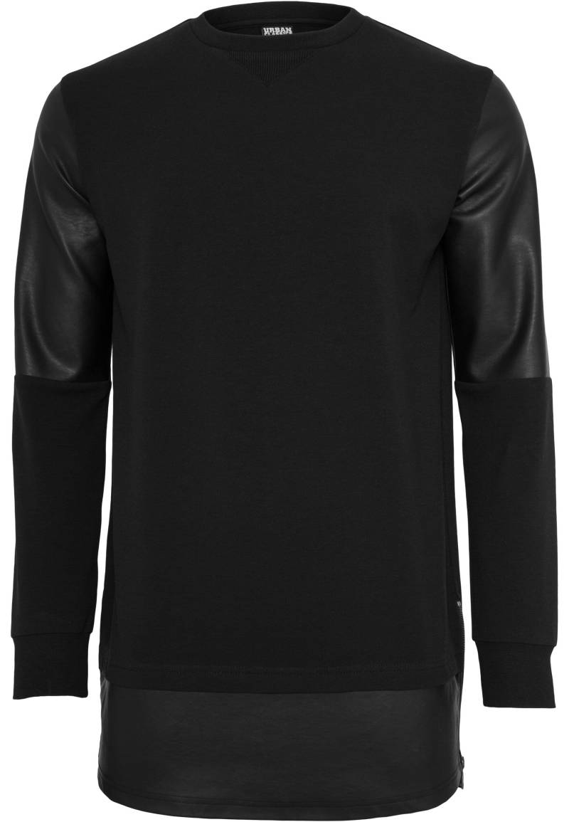 URBAN CLASSICS Rundhalspullover "Urban Classics Herren Long Zipped Synthetic Leather Crewneck" 1 Stk. tlg. von Urban Classics