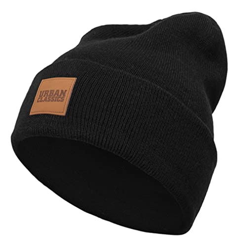 Urban Classic TB626 Herren Beanie-Mütze mit Lederpatch, lang Gr. Einheitsgröße, Schwarz von Urban Classics