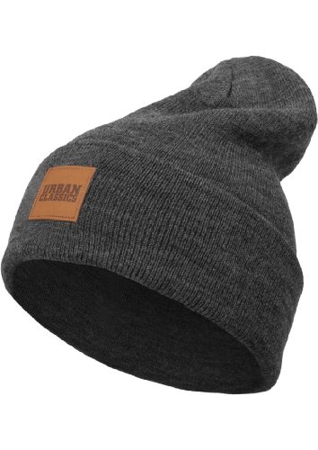 Urban Classic TB626 Herren Beanie-Mütze mit Lederpatch, lang Gr. Einheitsgröße, anthrazit von Urban Classics