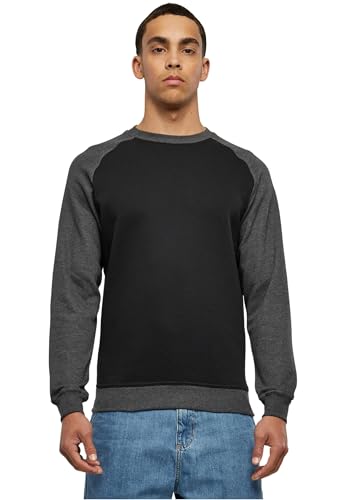 Urban Classics Herren Sweatshirt zweifarbig, Raglan Crewneck Longsleeve Pullover, Farbe blk/cha, Größe S von Urban Classics
