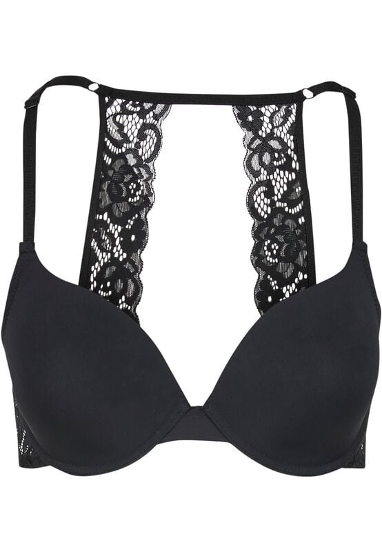 Urban Classics BH - Ladies Padded Bra with Lace at Back - EU75B bis EU85C - für Damen - Größe EU80B - schwarz von Urban Classics