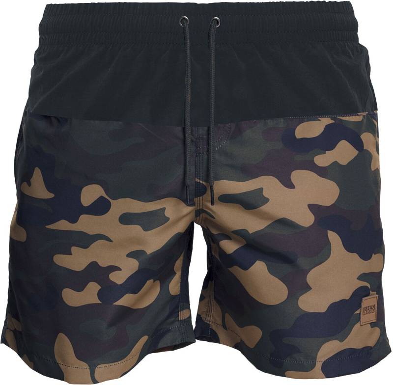 Urban Classics Badeshort - Block Swim Shorts - S bis 4XL - für Männer - Größe XL - woodland/schwarz von Urban Classics