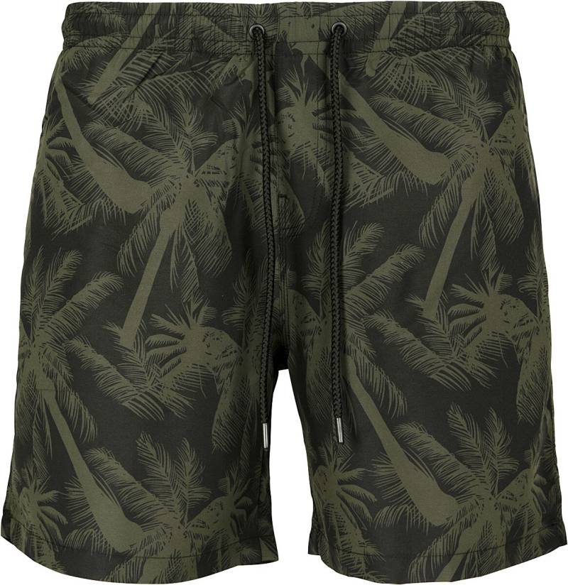 Urban Classics Badeshort - Pattern Swim Shorts Palm - S bis XXL - für Männer - Größe XXL - schwarz/oliv von Urban Classics
