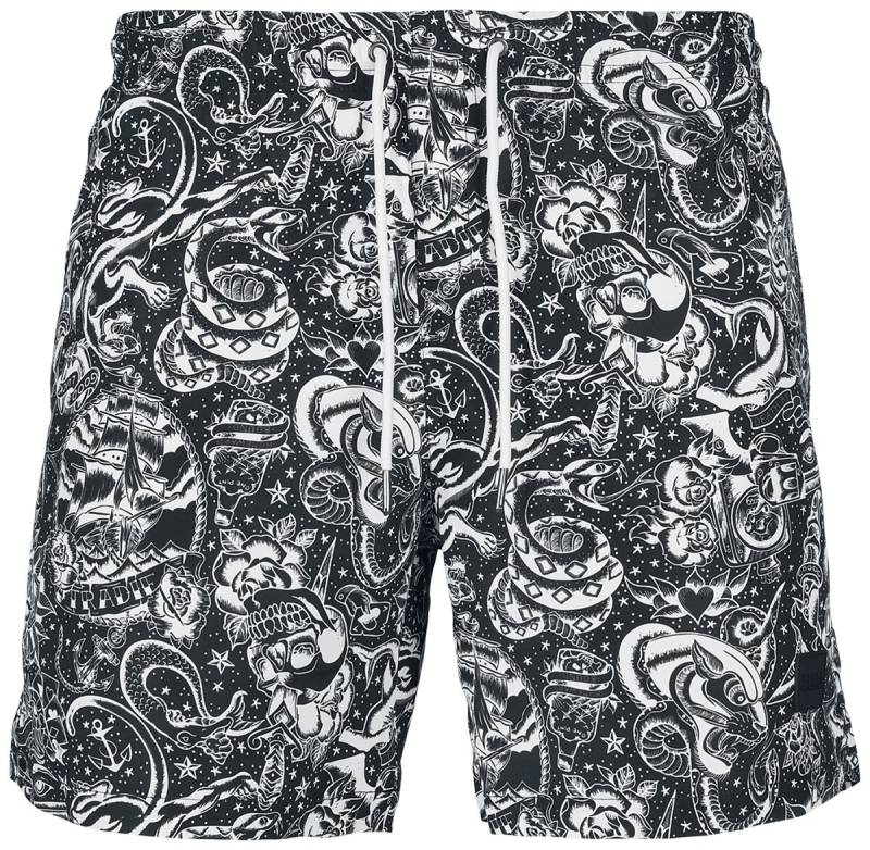 Urban Classics Badeshort - Tattoo AOP Swim Shorts - S bis XXL - für Männer - Größe S - schwarz von Urban Classics
