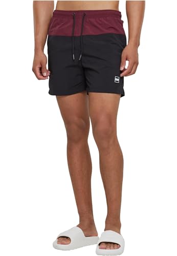 Urban Classics Herren Badehose Block Swim Shorts, Badehose für Männer, schnell trocknend, cherry/black, 4XL von Urban Classics