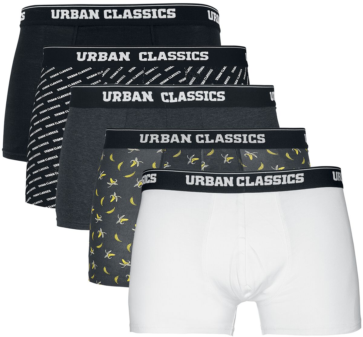 Urban Classics Boxershort-Set - Boxer Shorts 5-Pack - S bis XXL - für Männer - Größe M - schwarz/grau/weiß von Urban Classics