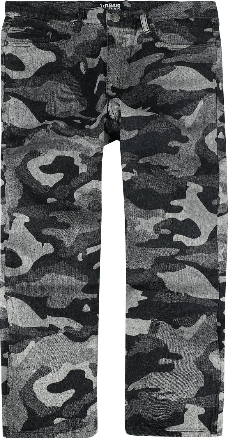 Urban Classics - Camouflage/Flecktarn Jeans - Laser Camo Printed Jeans - W32L32 - für Männer - Größe W32L32 - black camo von Urban Classics