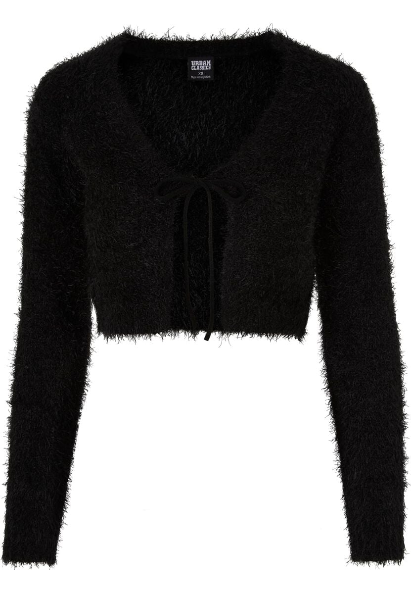 Urban Classics Cardigan - Ladies Tied Cropped Feather Cardigan - XS bis 3XL - für Damen - Größe L - schwarz Urban Classics Cardigan - Ladies Tied Cropped Feather Cardigan - XS bis 3XL - für Damen - Größe L - schwarz von Urban Classics