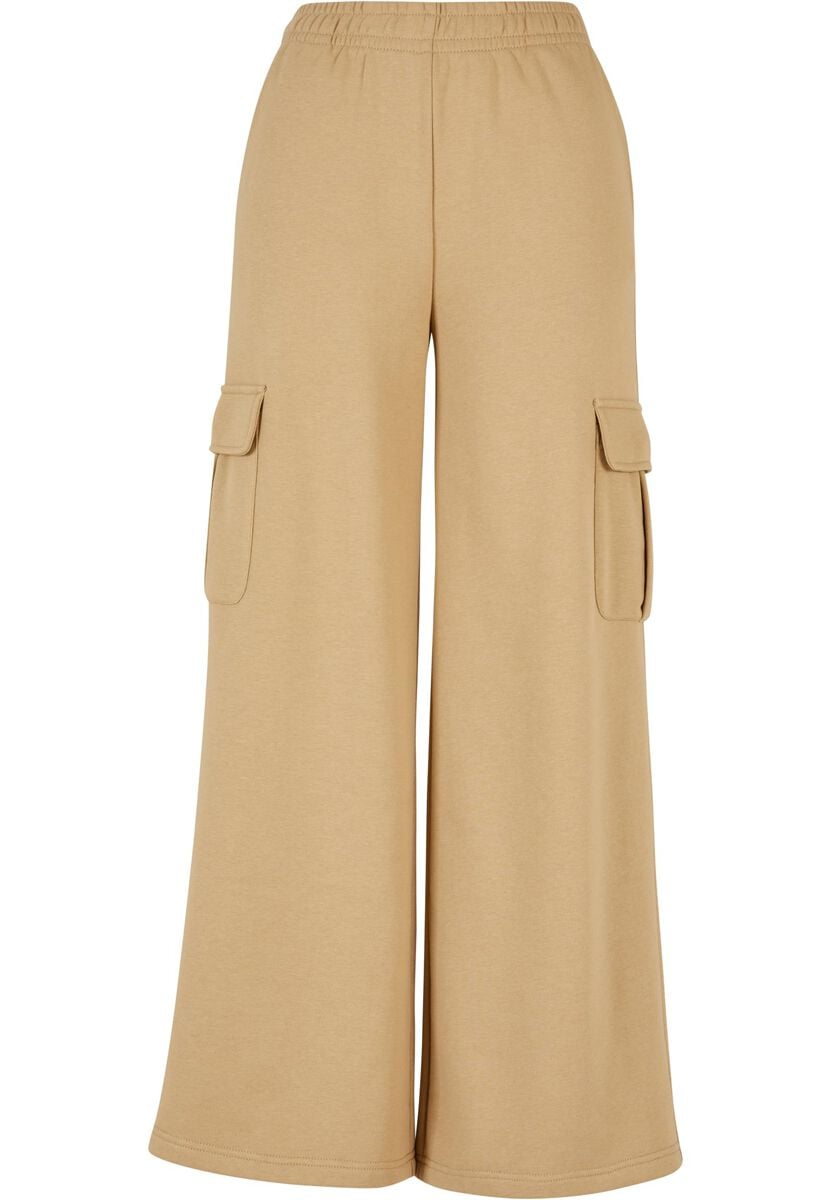 Urban Classics Cargohose - Ladies Highwaist Wide Leg Cargo Terry Pants - S bis XL - für Damen - Größe L - beige von Urban Classics