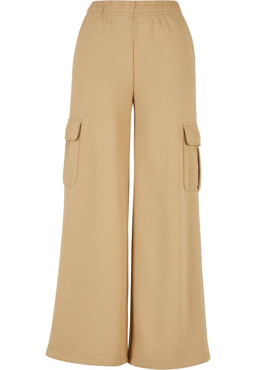 Urban Classics Cargohose - Ladies Highwaist Wide Leg Cargo Terry Pants - S bis XL - für Damen - Größe S - beige von Urban Classics